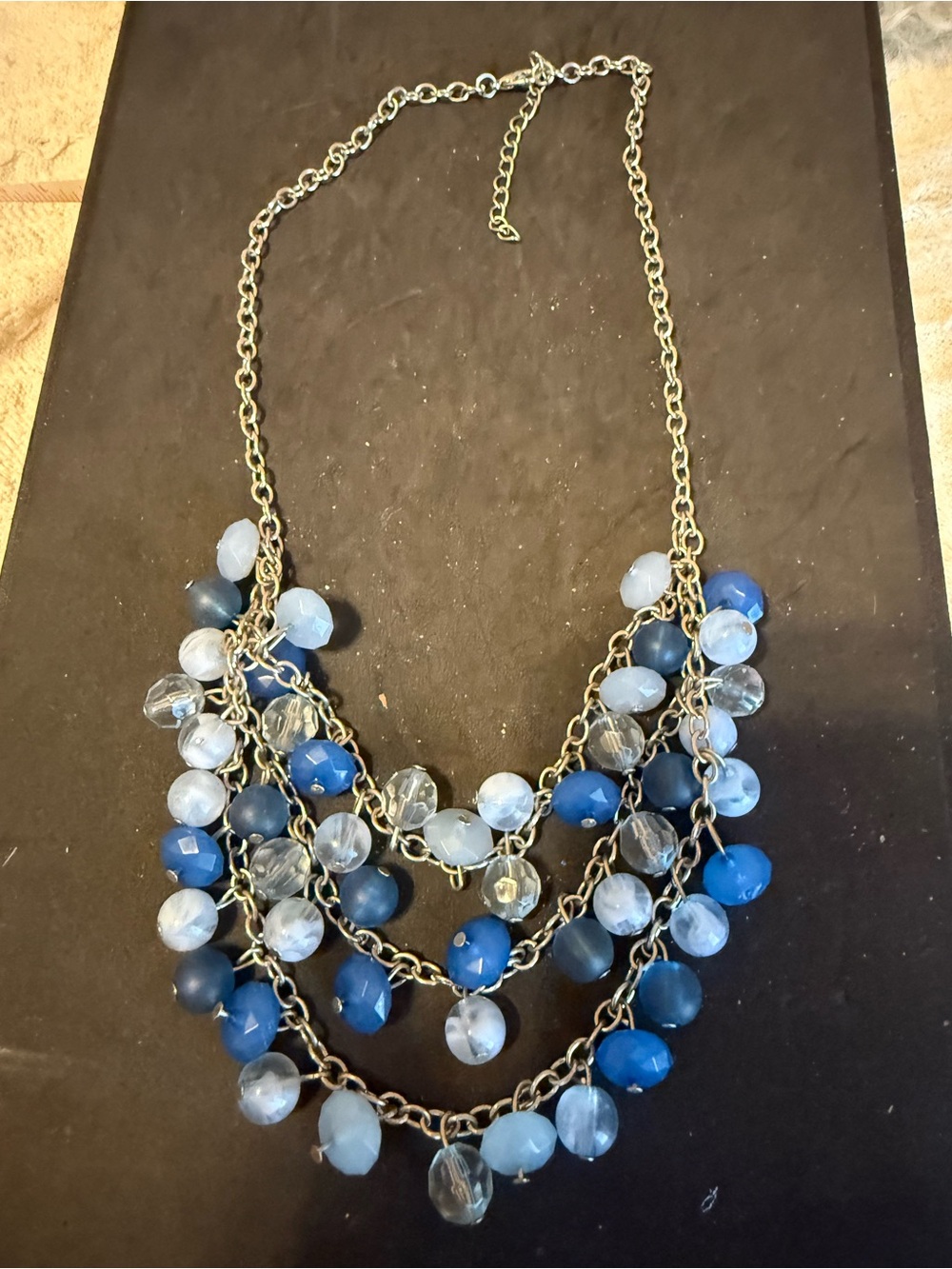 Multi-Strand Blue Acrylic Bead Statement Necklace
